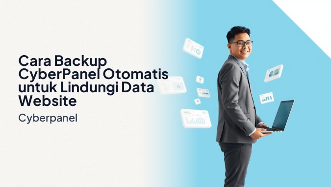 Dashboard cara backup CyberPanel otomatis di layar laptop oleh administrator server Indonesia