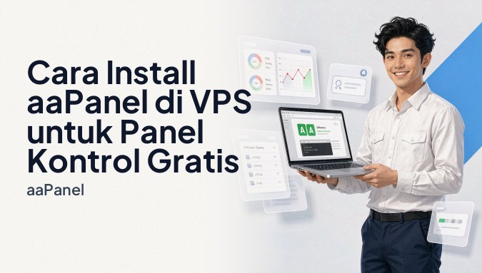 Tampilan terminal SSH dan dasbor aaPanel setelah berhasil install aaPanel VPS di laptop profesional Indonesia