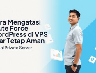 Ilustrasi proses mengatasi brute force WordPress di VPS dengan panel keamanan dan grafik log server