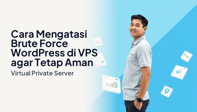 Ilustrasi proses mengatasi brute force WordPress di VPS dengan panel keamanan dan grafik log server