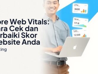 Pemilik bisnis Indonesia mengecek core web vitals website di laptop