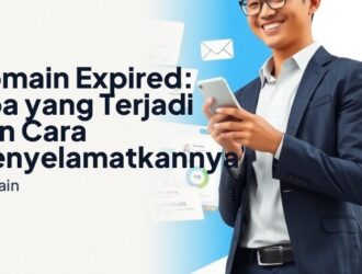 Pemilik bisnis mengecek status domain expired dan perpanjangan domain di laptop