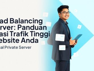 Ilustrasi load balancing server membagi trafik ke beberapa VPS untuk website cepat dan stabil di Indonesia