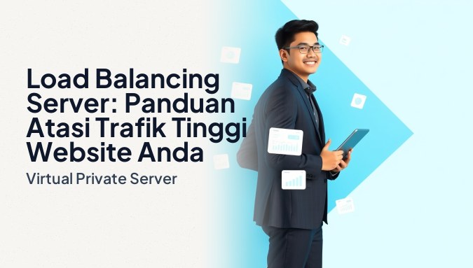 Ilustrasi load balancing server membagi trafik ke beberapa VPS untuk website cepat dan stabil di Indonesia