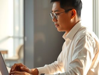 Pemilik website mengecek dampak spam update Google di Search Console pada laptop