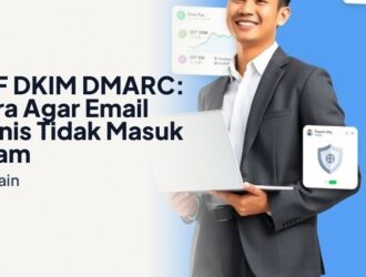 Pemilik bisnis memeriksa status SPF DKIM DMARC email domain di laptop